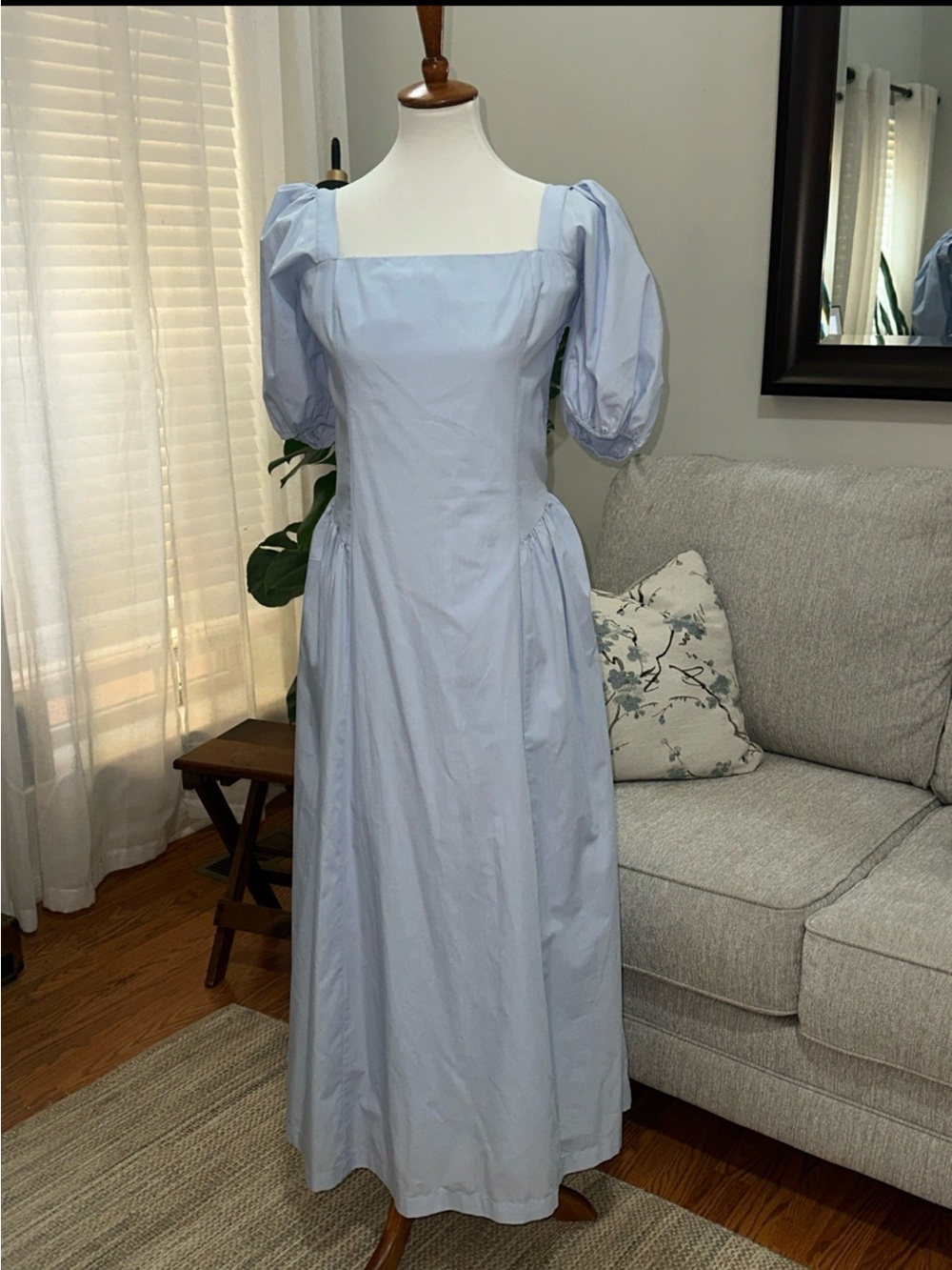 Abercrombie & Fitch Pale Blue Puff-Sleeve Maxi Dress